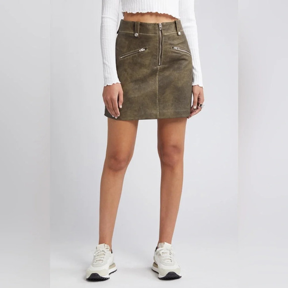 NWT BLANKNYC Zip Pocket Faux Leather Mini Skirt in Wild World Green Brown Y2K 26 - Picture 3 of 15
